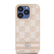 DKNY iPhone 14 Pro kockás mintás csíkkal PU Bőr Telefon tok - Pink tok és táska