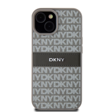 DKNY iPhone 15 Ismétlődő mintás PU Bőr Telefon tok - Bézs (DKHCP15SPRTHSLE) tok és táska