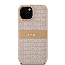 DKNY iPhone 15 Ismétlődő mintás PU Bőr Telefon tok - Pink (DKHCP15SPRTHSLP) tok és táska