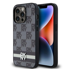 DKNY Leather Checkered Mono Pattern &amp; Printed Stripes tok iPhone 14 Pro - fekete tok és táska