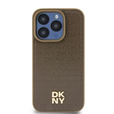 DKNY Leather Pattern Metal Logo MagSafe-kompatibilis tok iPhone 14 / 15 / 13 - barna tok és táska