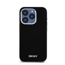 DKNY Liquid Silicone Silver Metal Logo Magsafe iPhone 15 Pro hátlap tok, fekete tok és táska