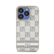 DKNY PU Leather Checkered Pattern and Stripe Apple Iphone 15 Pro tok, bézs tok és táska