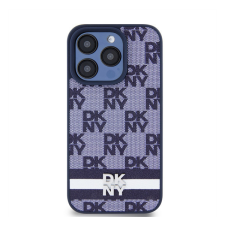 DKNY PU Leather Checkered Pattern and Stripe Apple Iphone 15 Pro tok, kék tok és táska