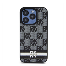 DKNY PU Leather Checkered Pattern and Stripe iPhone 14 Pro hátlap tok, fekete tok és táska