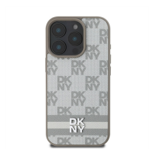 DKNY PU Leather Checkered Pattern and Stripe iPhone 16 Pro Max tok, bézs tok és táska