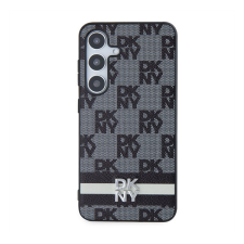 DKNY PU Leather Checkered Pattern and Stripe Samsung Galaxy S24 tok, fekete tok és táska