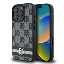 DKNY PU Leather Checkered Pattern and Stripe tok iPhone 16 Pro készülékhez fekete tok és táska