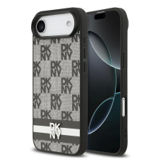 DKNY PU Leather Checkered Pattern and Stripe tok iPhone 17 Air készülékhez fekete tok és táska