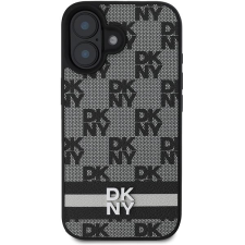 DKNY PU Leather Checkered Pattern and Stripe Zadní Kryt pro iPhone 16 Black tok és táska