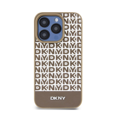 DKNY PU Leather Repeat Pattern Bottom Stripe Apple Iphone 15 Pro tok, barna tok és táska