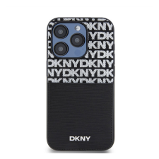 DKNY PU Leather Repeat Pattern iPhone 15 Pro Max tok kártyatartóval, fekete tok és táska