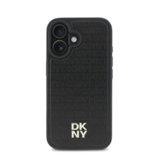 DKNY PU Leather Repeat Pattern Stack Logo iPhone 16 Plus MagSafe tok, fekete tok és táska