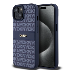 DKNY PU Leather Repeat Pattern Tonal Stripe tok iPhone 15 készülékhez kék (900818) tok és táska