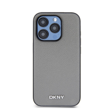 DKNY PU Leather Silver Metal Logo iPhone 14 Pro Max MagSafe tok, szürke tok és táska