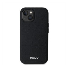 DKNY PU Leather Silver Metal Logo iPhone 15 MagSafe tok, fekete tok és táska