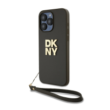 DKNY PU Leather Stack Logo Apple iPhone 15 Pro hátlap tok csuklópánttal, barna tok és táska