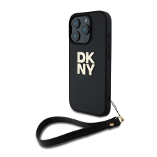 DKNY PU Leather Stack Logo iPhone 16 Pro Max tok csuklópánttal, fekete tok és táska