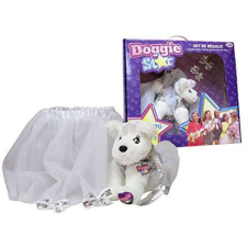 Doggie Star szett, Doggie plüss táska szoknyával és csatokkal, fehér plüssfigura