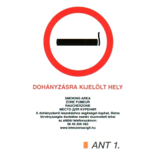  Dohányzásra kijelölt hely, 4 nyelvű, ANTSZ és Korm. rendelet alapján ant1 információs címke