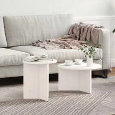  Dohányzóasztal 2 pcs Fehér Tömör fenyőfa bútor