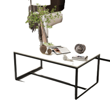  Dohányzóasztal, szinterelt kőanyag, fekete fém keret, FEHÉR bútor