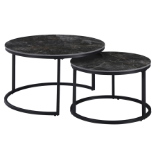 Dohányzóasztalok, 2 db-os szett, fekete márvány/fekete acél, LASTRO bútor