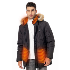 Dollcini , elegáns fűthető férfi kabát, télikabát, 9 db fűthető elem USB fűtéssel, Szélálló elektromos szigetelés, 401252, Fekete, XS