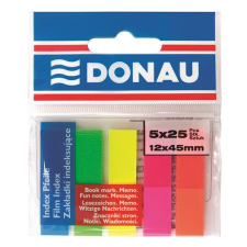  DONAU Jelölőcímke, műanyag, 5x25 lap, 12x45 mm, DONAU, neon szín információs címke