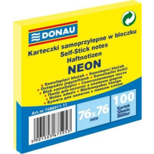 DONAU Öntapadó jegyzettömb, 76x76 mm, 100 lap, DONAU, neon sárga jegyzettömb