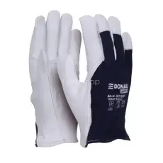 DONAU Védőkesztyű, kecskebőr, DONAU "Safety", 10/XL méret, fehér-tengerészkék