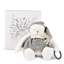  Doudou Darčeková sada Plyšový ľadový medvedík s krúžkom 30 cm sivý plüssfigura
