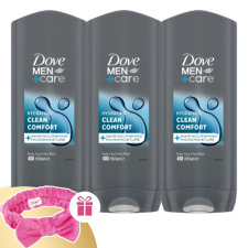 DOVE Men+Care Tusfürdő Clean Comfort 3x400ml + Ajándék Hajpánt kozmetikai ajándékcsomag