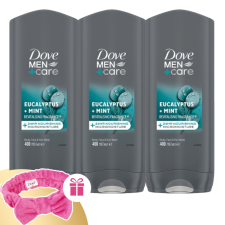 DOVE Men+Care Tusfürdő Eucalyptus és Mint 3x400ml + Ajándék Hajpánt kozmetikai ajándékcsomag