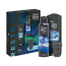 DOVE Men + Cool Fresh ajándékcsomag hordozható thermo pohárral kozmetikai ajándékcsomag