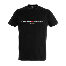Dressa Hungary EST.1992 feliratos környakú rövid ujjú pamut póló - fekete férfi póló