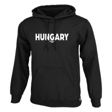 Dressa Hungary feliratos kenguruzsebes pamut kapucnis pulóver - fekete férfi pulóver, kardigán