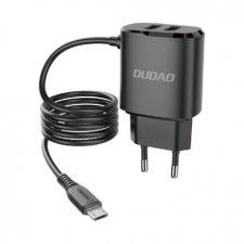 DUDAO A2Pro hálózati töltő adapter 2x USB +  Micro USB kábel 12W, fekete mobiltelefon kellék
