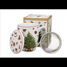 Duo Gift Porcelánbögre tetővel, fémszűrővel, 360ml, dobozban, Christmas Tree bögrék, csészék