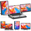  Dupla 14"-os FHD 1080p hordozható, kihúzható monitor, hűthető állvánnyal, Qova® laptop képernyő-hosszabbító, 360°-os forgatás, 7 - 18 hüvelykes laptopokhoz, háromképernyős, kompatibilis Windo