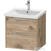 Duravit D-CODE 58,4x46 cm-es 2 fiókos alsószekrény mosdó és csaptelep nélkül, króm fogantyúval, márványos tölgy DC4670010550000