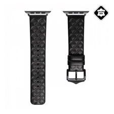 DUX DUCIS Apple Watch Series 9 41mm pótszíj (egyedi méret, valódi bőr, 3d rombusz minta) fekete okosóra kellék