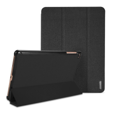 DUX DUCIS DOMO tok álló, bőr hatású (aktív FLIP, oldalra nyíló, TRIFOLD asztali tartó funkció, textil minta) FEKETE [Samsung Galaxy Tab A ... tablet tok