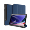DUX DUCIS DOMO tok álló, bőr hatású (aktív FLIP, oldalra nyíló, TRIFOLD asztali tartó funkció, textil minta) SÖTÉTKÉK Samsung Galaxy Tab S9 FE WIFI (SM-X510), Samsung Galaxy Tab S9 FE LTE