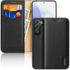 DUX DUCIS HIVO Bőr Flip Telefontok Valódi Bőr Pénztárca Kártyákhoz és Dokumentumokhoz Samsung Galaxy S22 + S22 Plus Fekete (6934913043639)