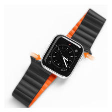 DUX DUCIS pótszíj (egyedi méret, szilikon, bőr hatású, mágneses zár) FEKETE / NARANCSSÁRGA Apple Watch Ultra 49mm okosóra kellék