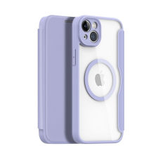 DUX DUCIS SKIN X PRO tok álló, bőr hatású (FLIP, oldalra nyíló, vezeték nélküli töltés, Magsafe) LILA Apple iPhone 15 Plus tok és táska
