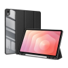 DUX DUCIS TOBY tok álló, bőr hatású (aktív FLIP, oldalra nyíló, TRIFOLD, asztali tartó, ceruza tartó) FEKETE Samsung Galaxy Tab S11 5G (SM-X736B), Galaxy Tab S11 WIFI (SM-X730)
