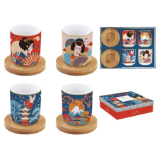 Easy Life Nuova R2S Porcelán eszpresszópohár+bambuszalj 4 személyes,110ml,dobozban, Tokyo konyhai eszköz