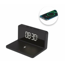 Ébresztőóra, vezeték nélküli töltőalap, 10W, LCD képernyő, fekete ébresztőóra